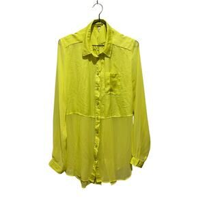 Free People Yellow Sheer Button Down Long Sleeve Blouse Sz M Boho Artsy